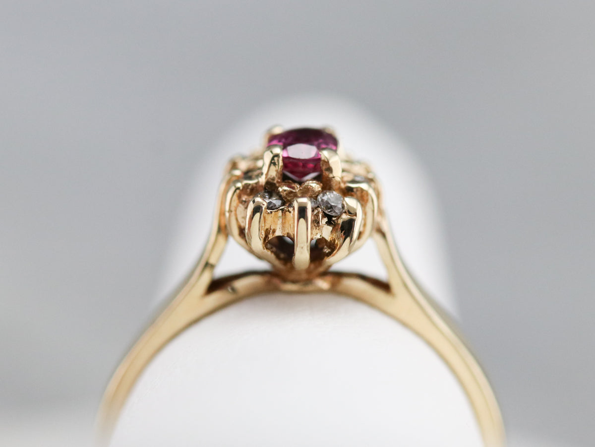 Ruby and Diamond Halo Ring