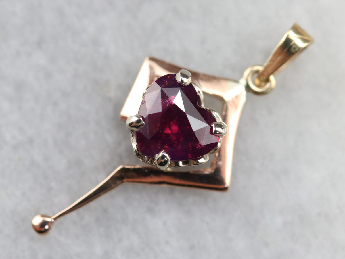 Mixed Metal Ruby Heart Drop Pendant