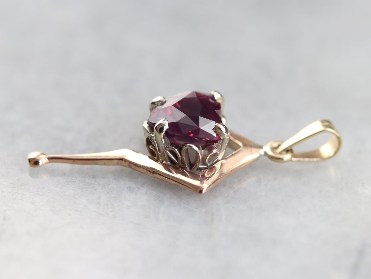 Mixed Metal Ruby Heart Drop Pendant