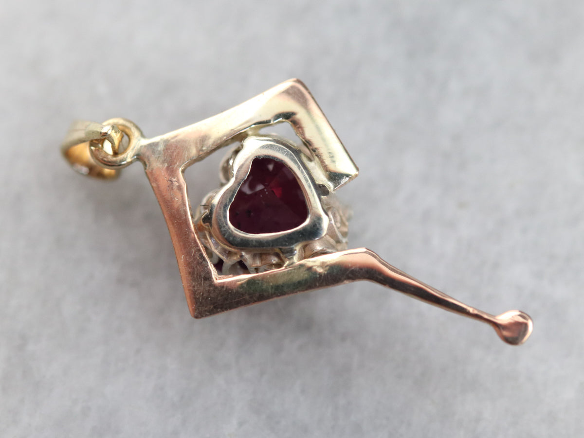 Mixed Metal Ruby Heart Drop Pendant