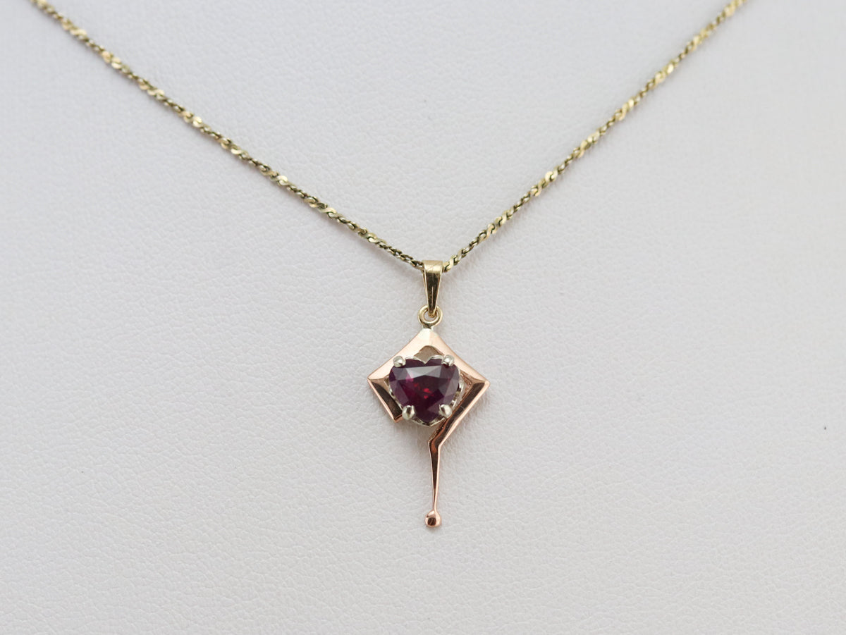 Mixed Metal Ruby Heart Drop Pendant