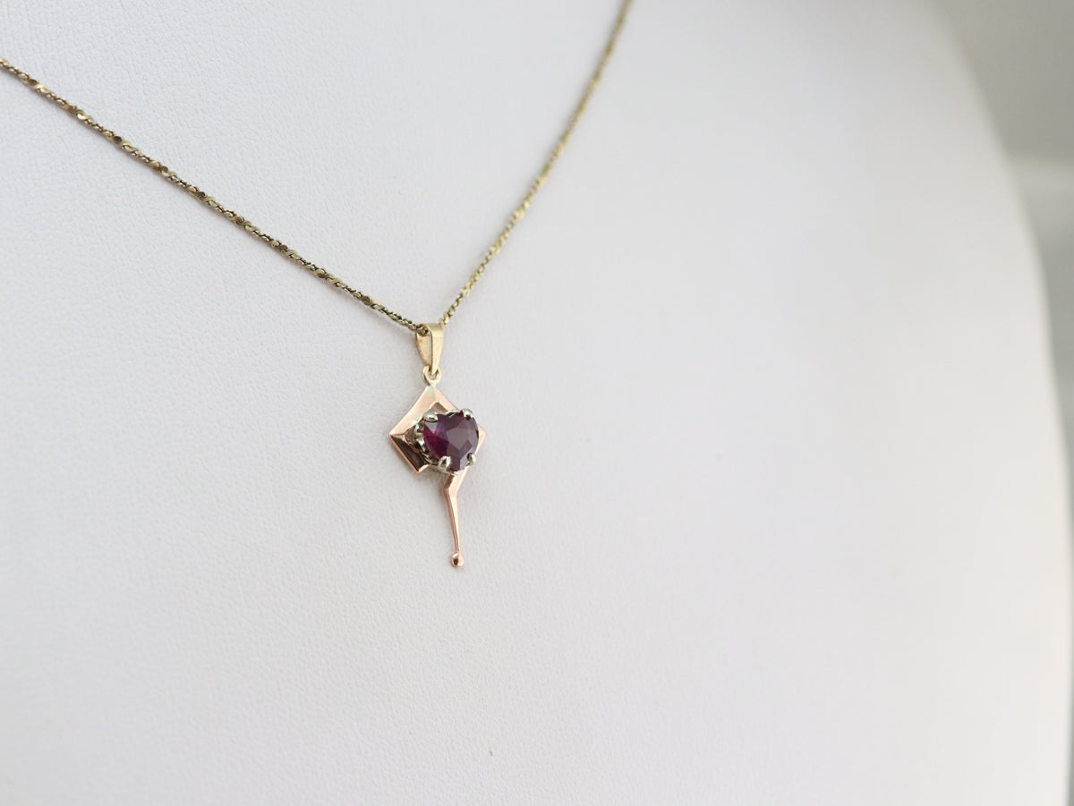 Mixed Metal Ruby Heart Drop Pendant