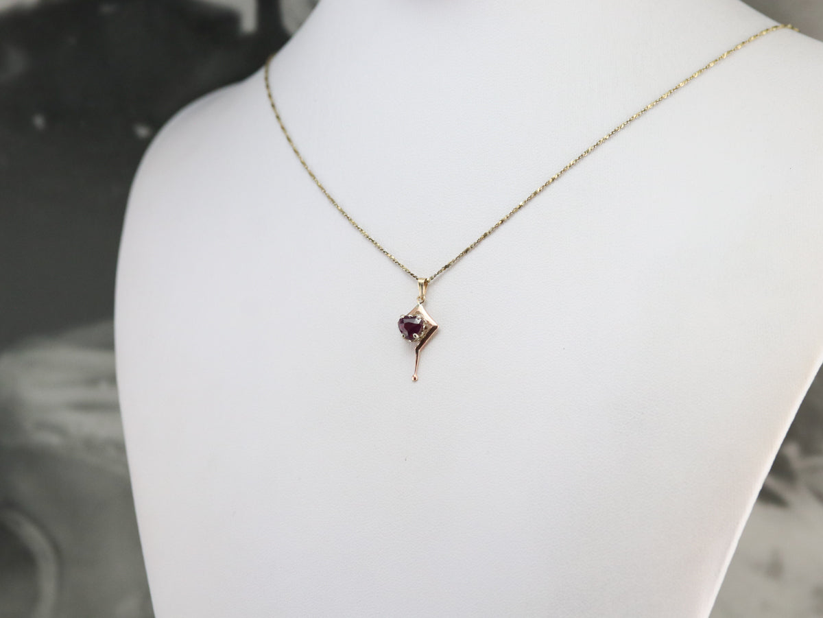 Mixed Metal Ruby Heart Drop Pendant