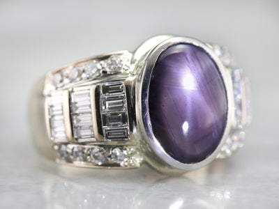 Unisex Star Sapphire and Diamond Ring