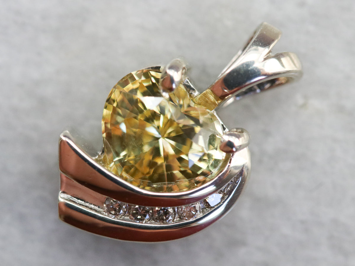 Modernist Yellow Sapphire and Diamond Pendant