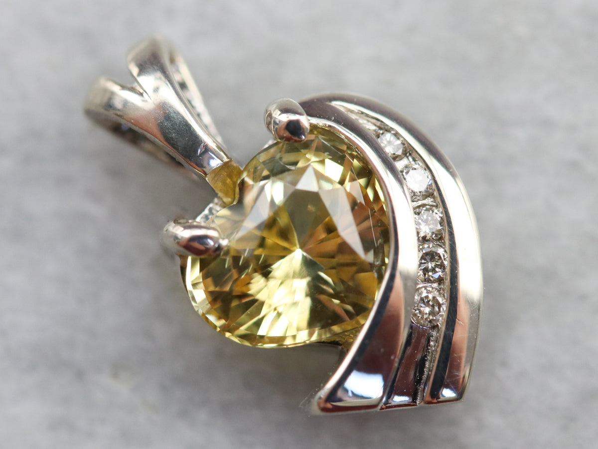 Modernist Yellow Sapphire and Diamond Pendant