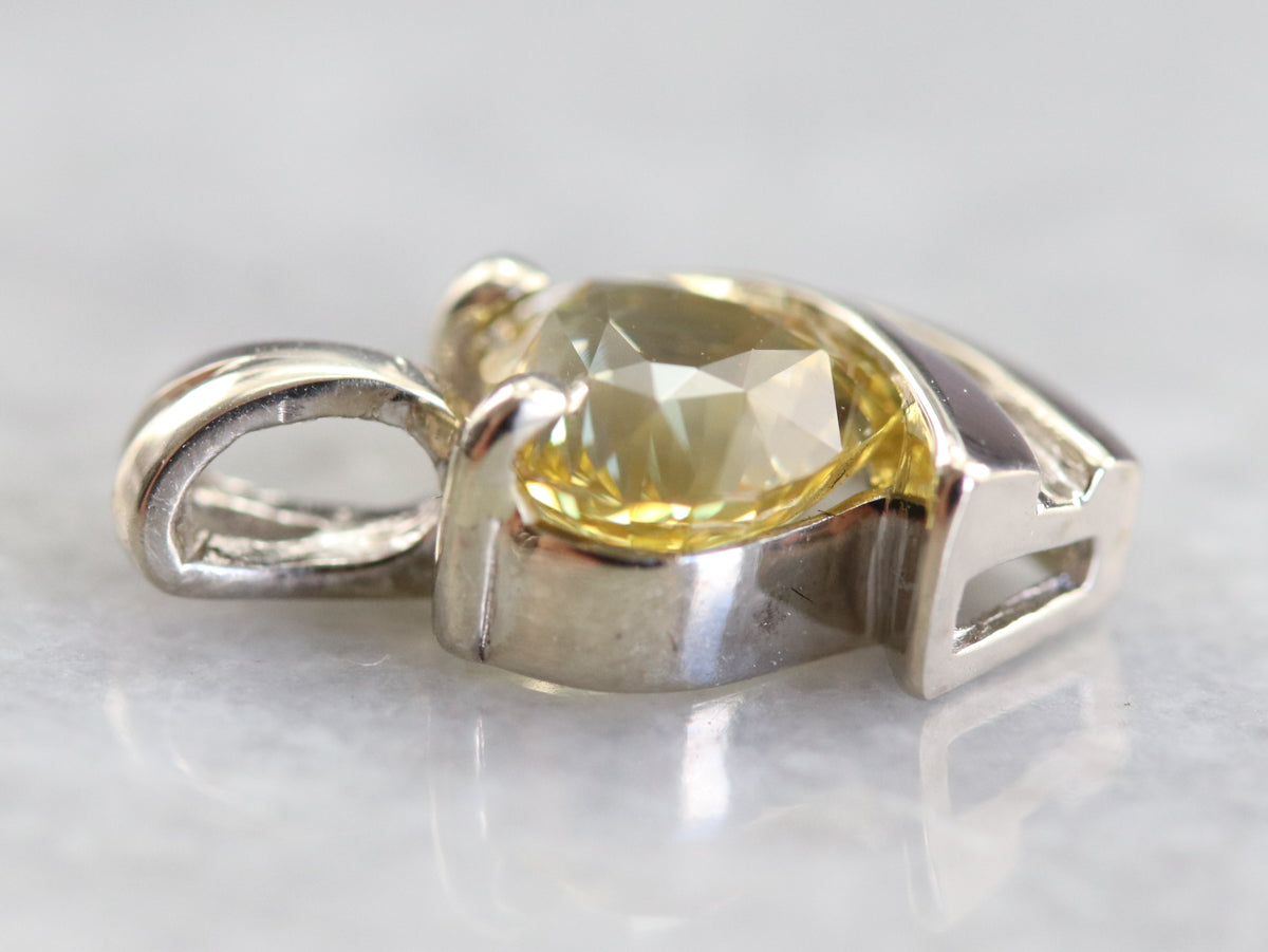 Modernist Yellow Sapphire and Diamond Pendant