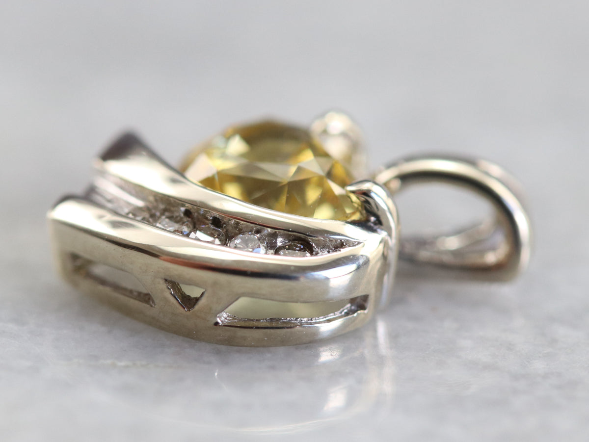 Modernist Yellow Sapphire and Diamond Pendant