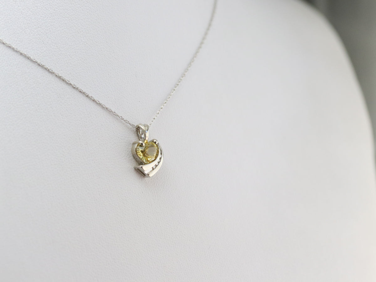 Modernist Yellow Sapphire and Diamond Pendant
