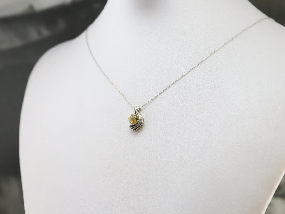 Modernist Yellow Sapphire and Diamond Pendant