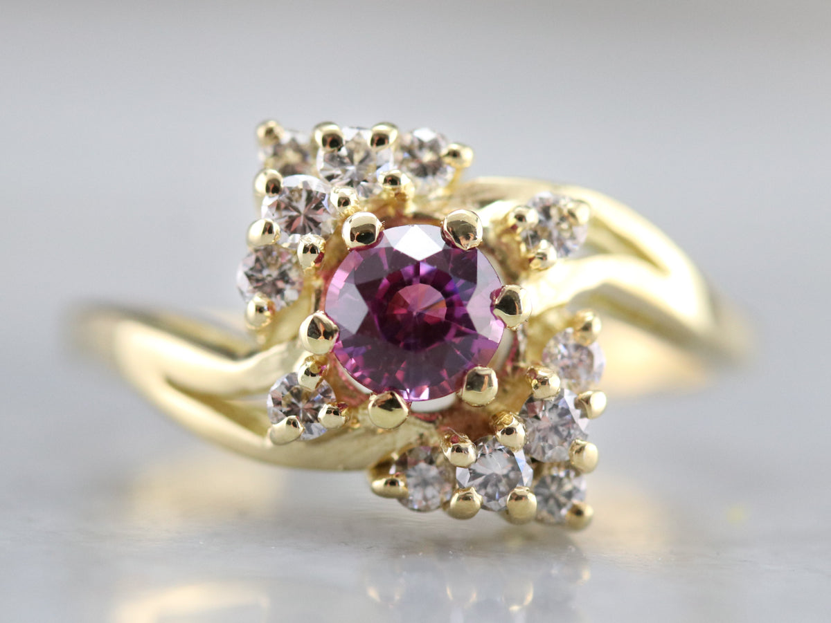 Pink Sapphire and Diamond Bypass Ring