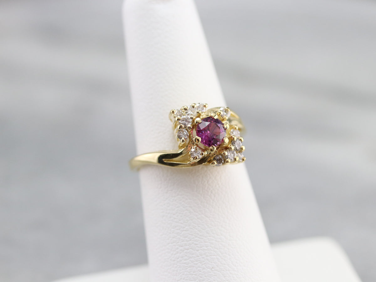 Pink Sapphire and Diamond Bypass Ring