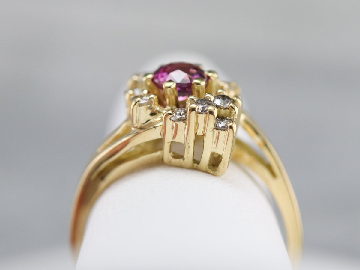 Pink Sapphire and Diamond Bypass Ring