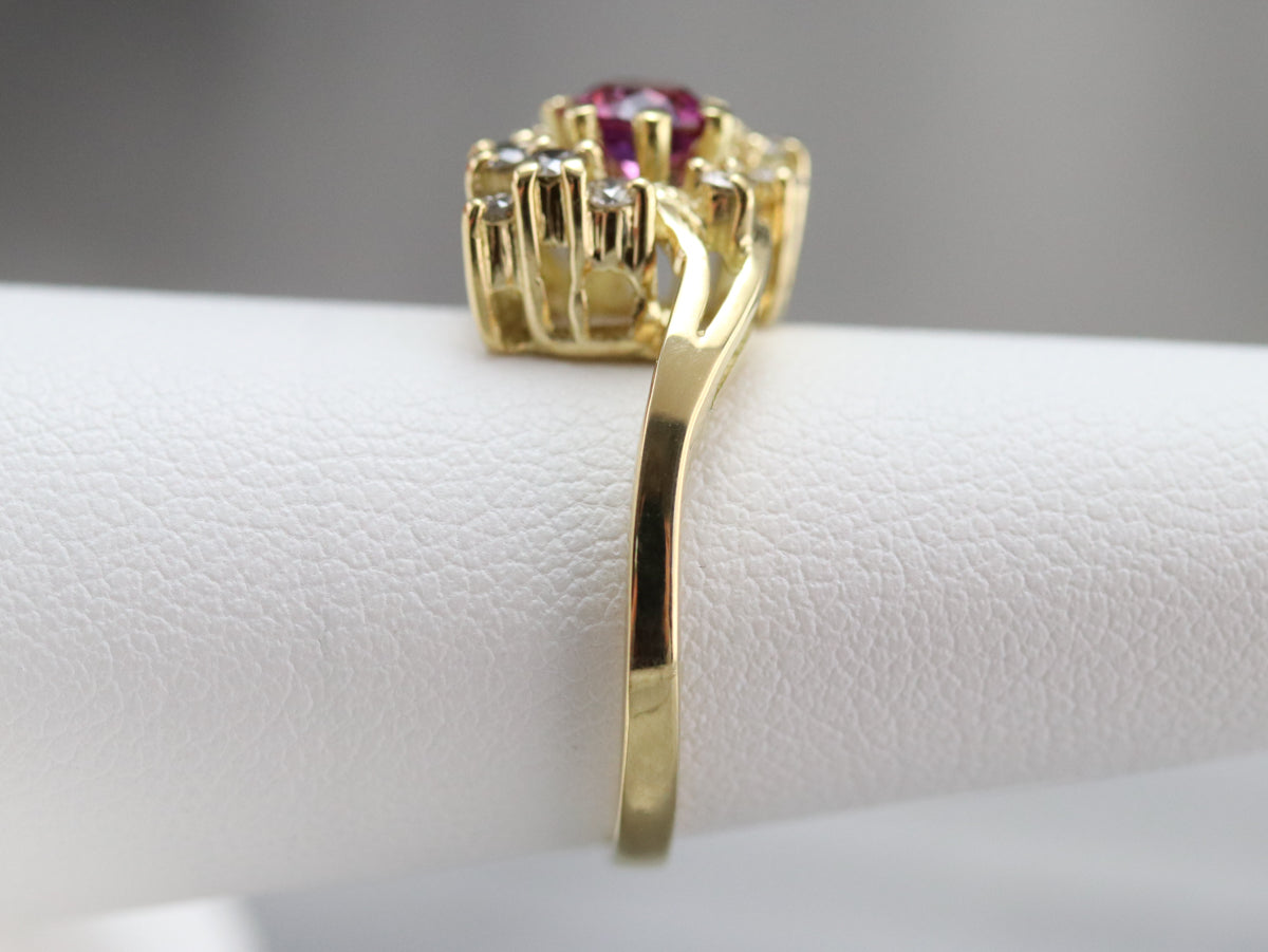Pink Sapphire and Diamond Bypass Ring
