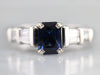 Modern Platinum Sapphire and Diamond Engagement Ring