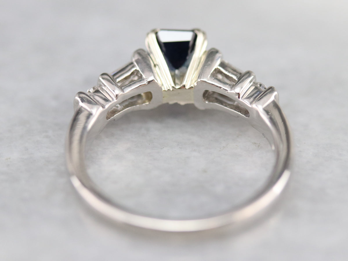 Modern Platinum Sapphire and Diamond Engagement Ring