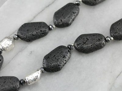 Equestrian Lava Stone Silver Bead Necklace