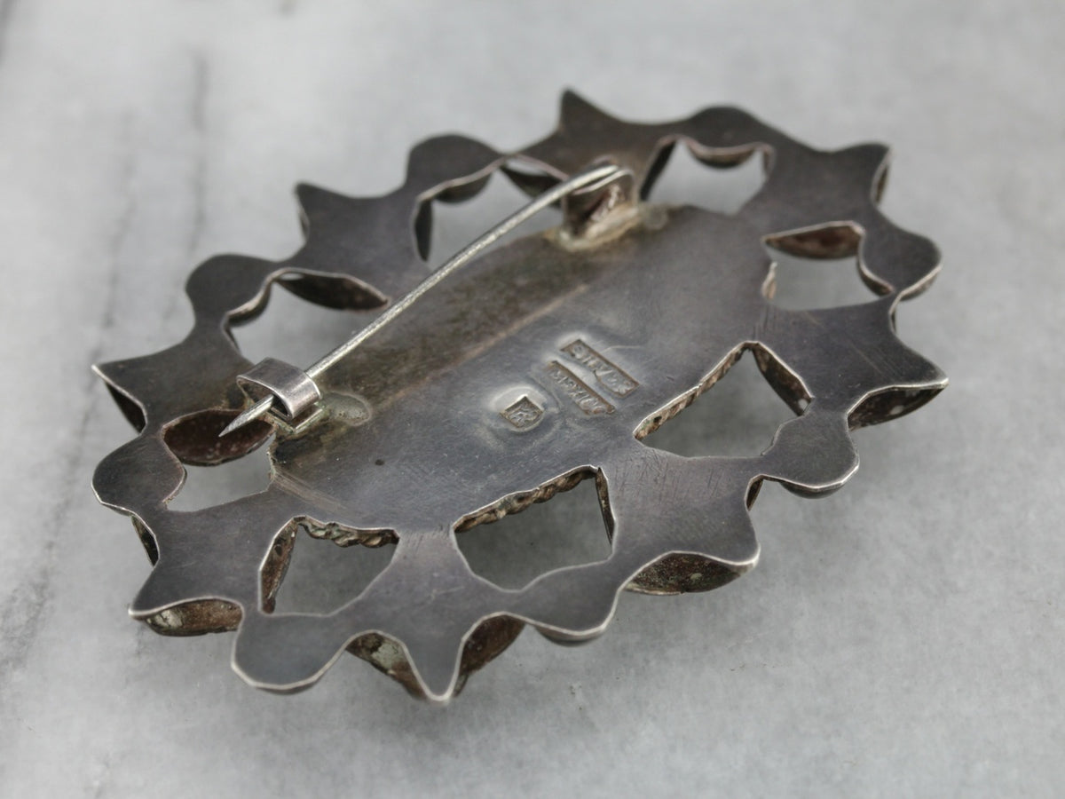 White Marble Mexican Silver Brooch