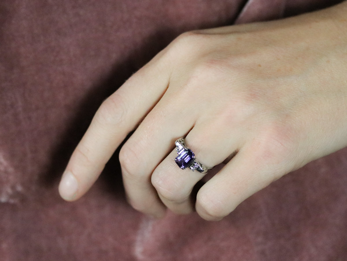 Purple Ceylon Sapphire and Diamond Ring