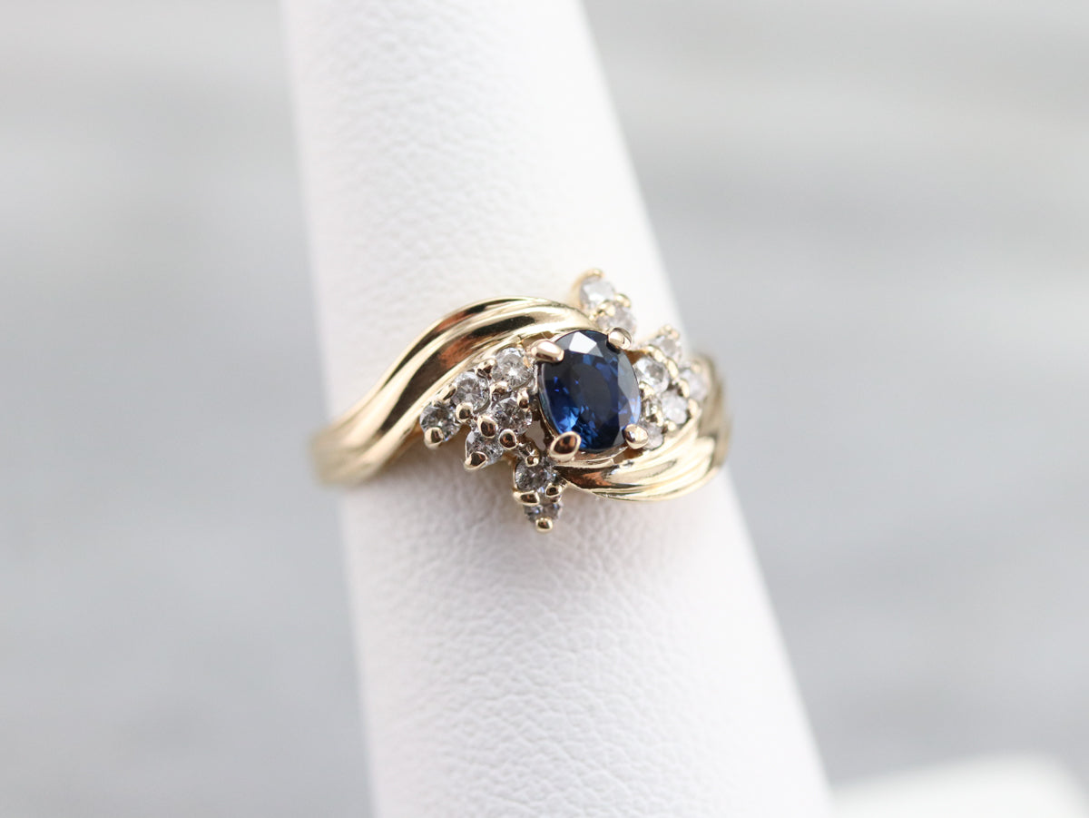 Vintage Sapphire and Diamond Bypass Ring