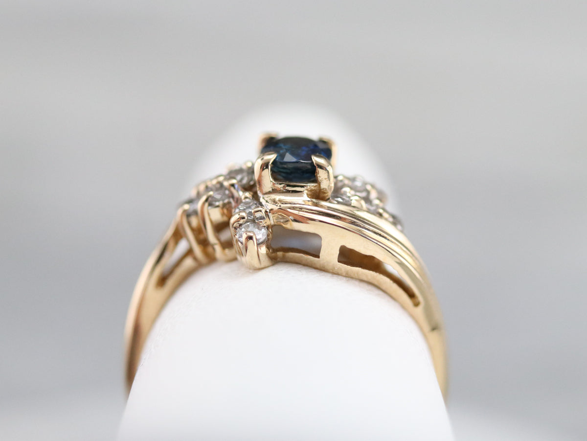 Vintage Sapphire and Diamond Bypass Ring