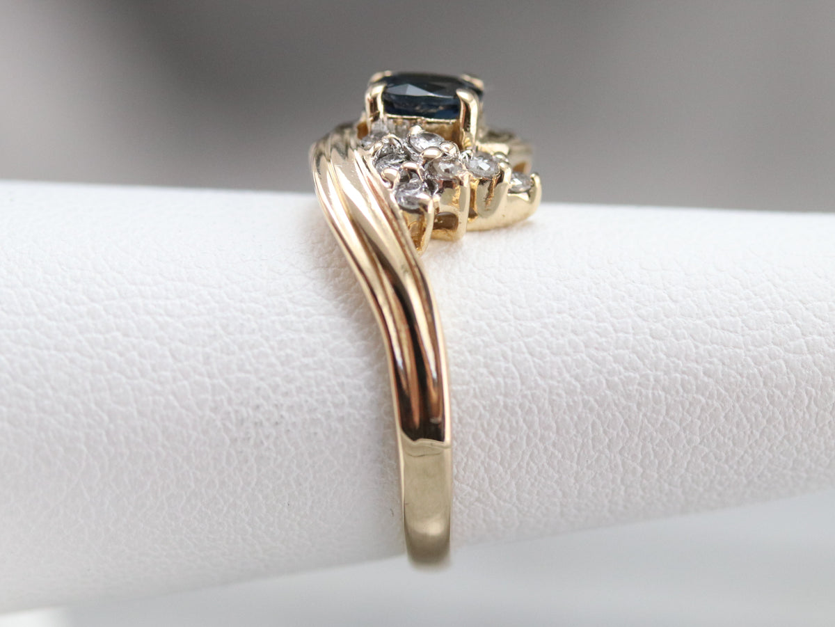Vintage Sapphire and Diamond Bypass Ring