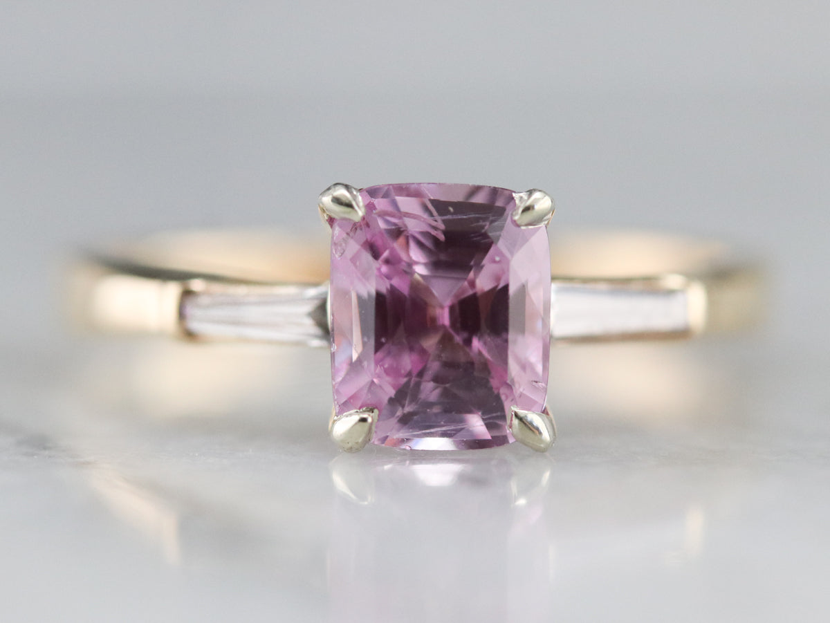 Cushion Cut Pink Sapphire and Diamond Ring