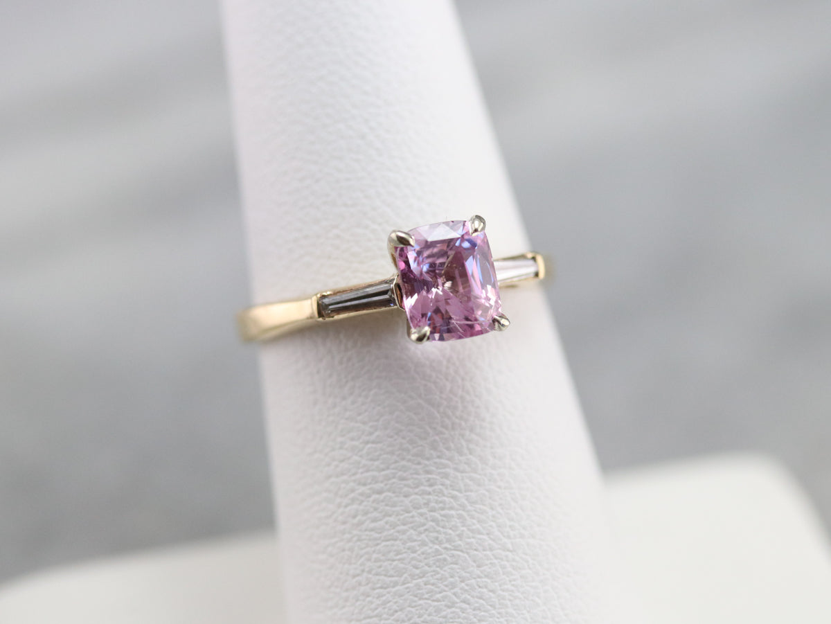 Cushion Cut Pink Sapphire and Diamond Ring
