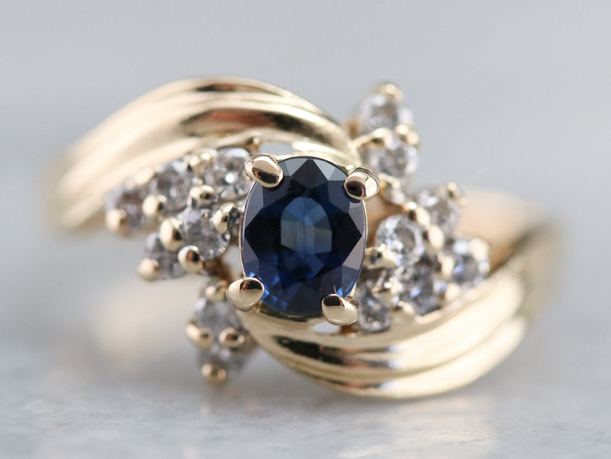 Vintage Sapphire and Diamond Bypass Ring