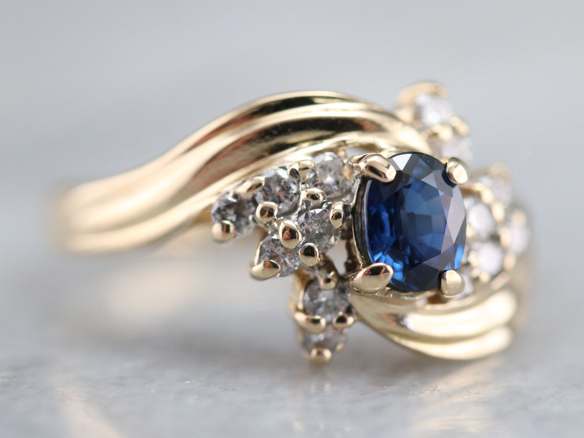 Vintage Sapphire and Diamond Bypass Ring