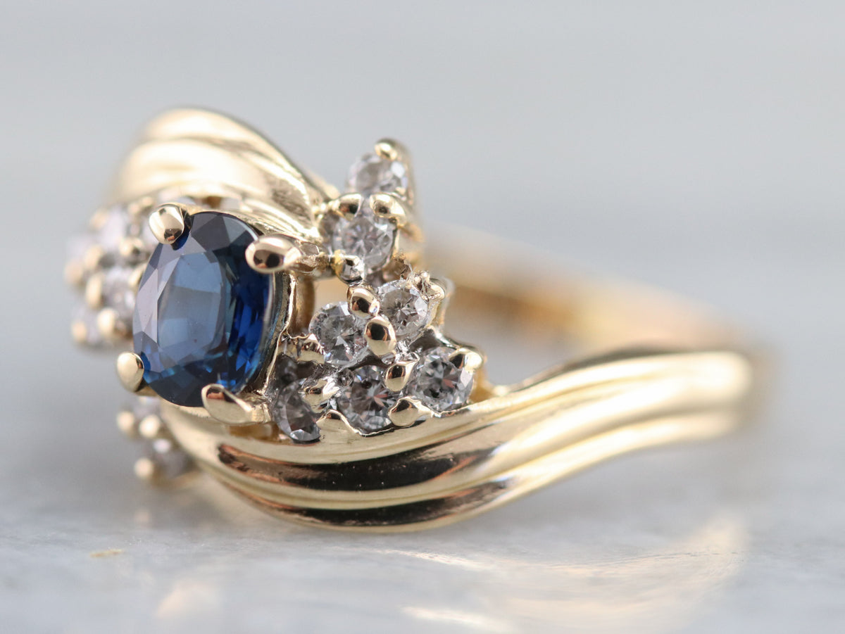 Vintage Sapphire and Diamond Bypass Ring