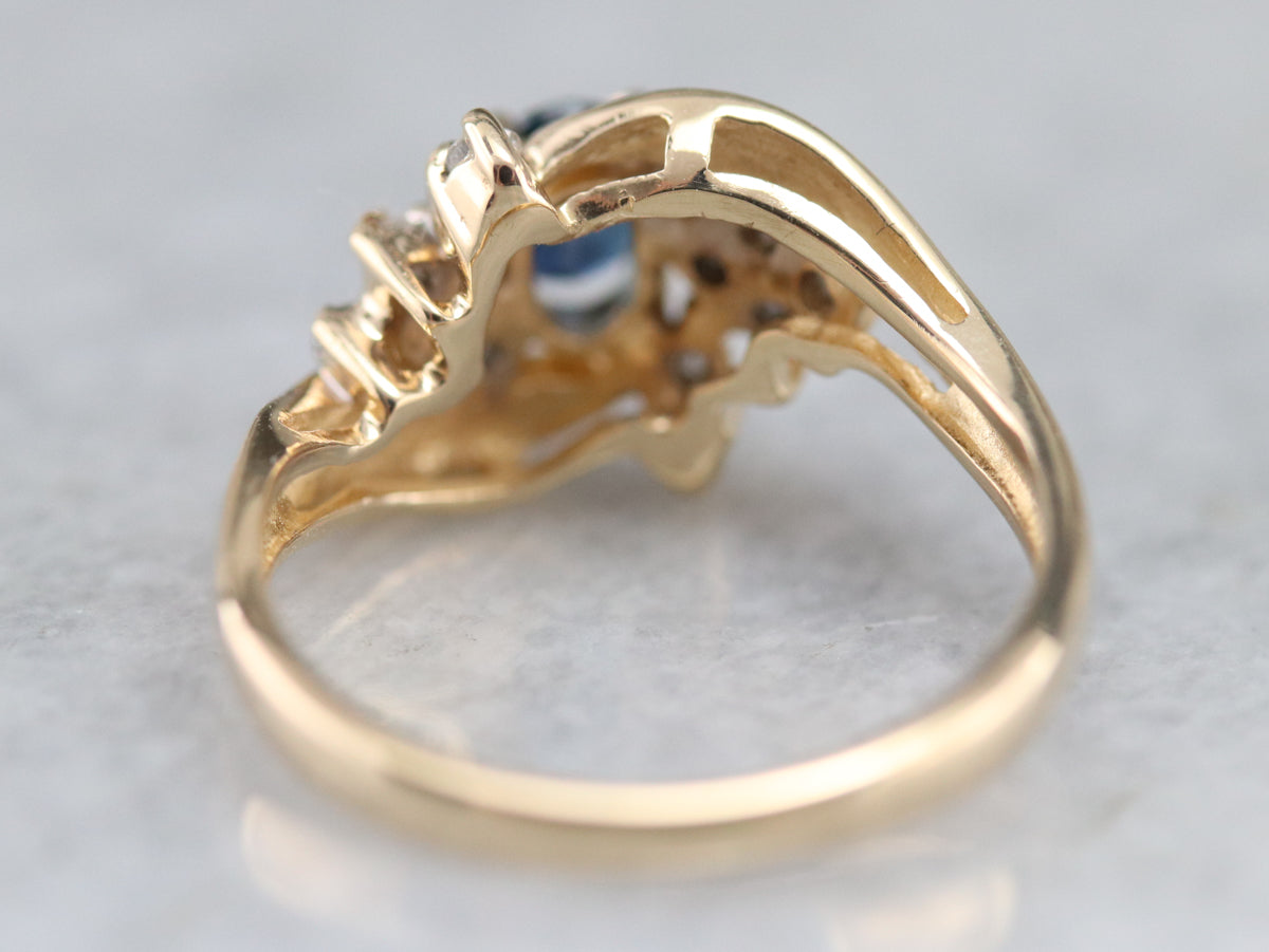Vintage Sapphire and Diamond Bypass Ring