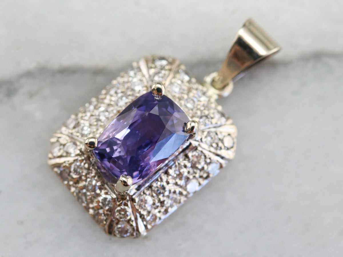 Purple Sapphire Diamond Halo Pendant