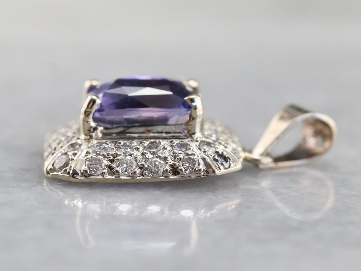 Purple Sapphire Diamond Halo Pendant