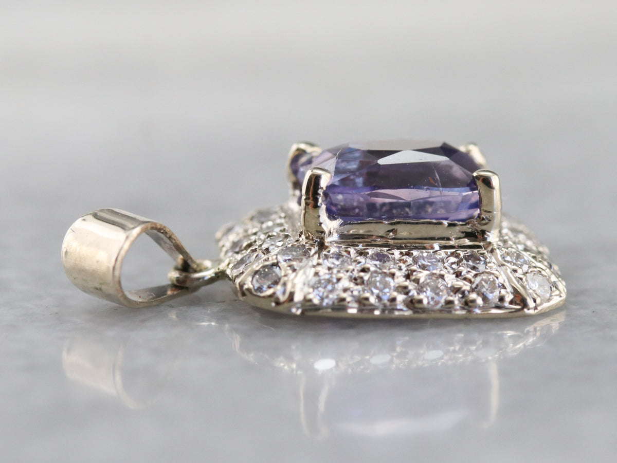 Purple Sapphire Diamond Halo Pendant