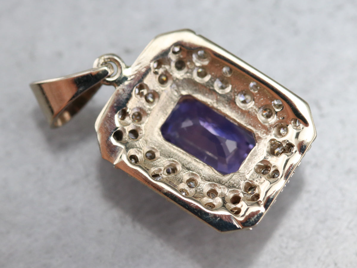 Purple Sapphire Diamond Halo Pendant