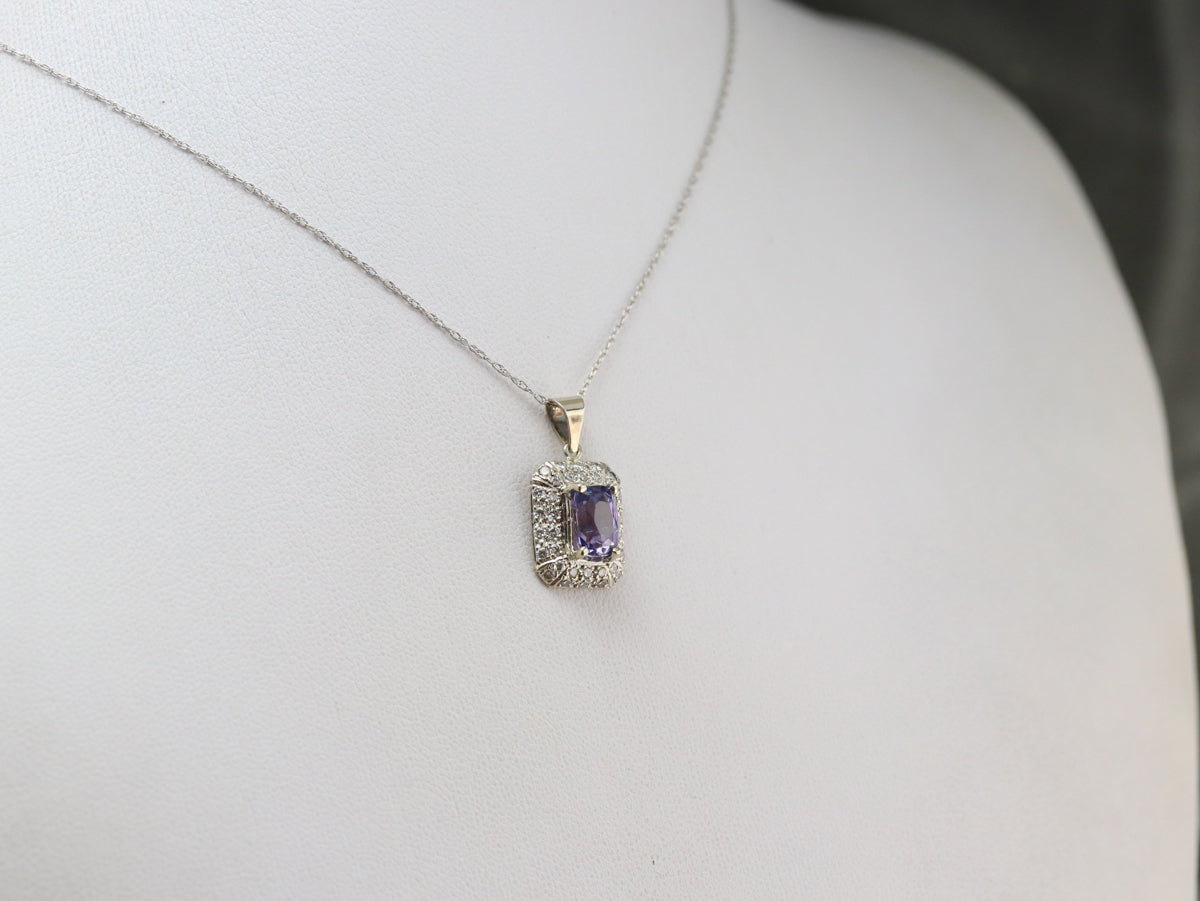Purple Sapphire Diamond Halo Pendant