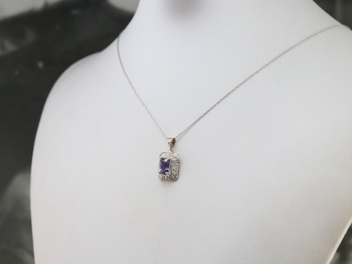 Purple Sapphire Diamond Halo Pendant