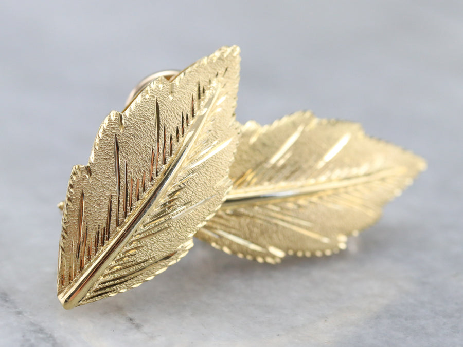 Vintage Gold Leaf Stud Earrings