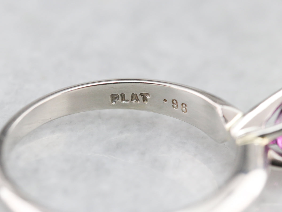 Pink Sapphire and Platinum Ring