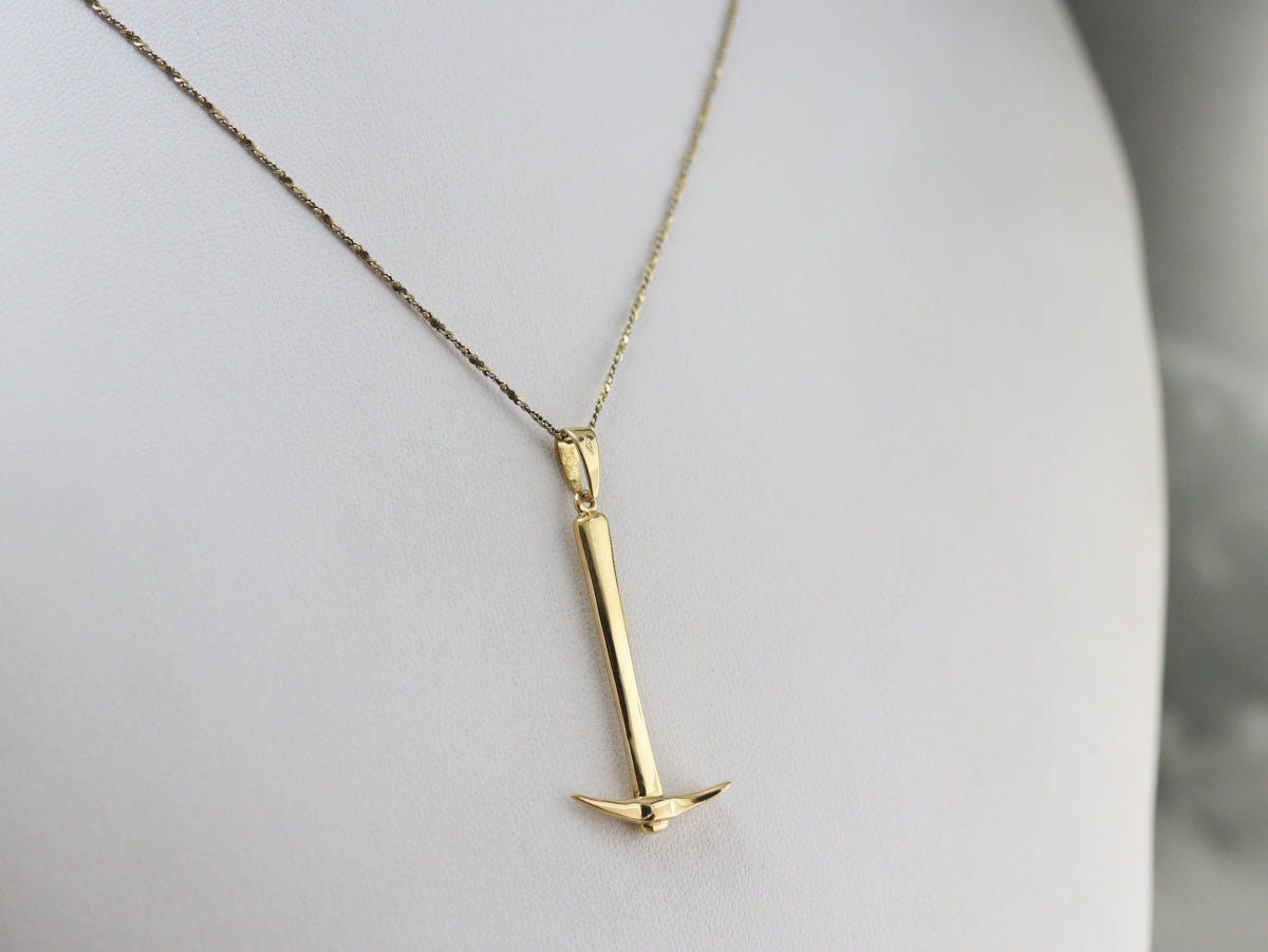 Large Gold Pickaxe Pendant