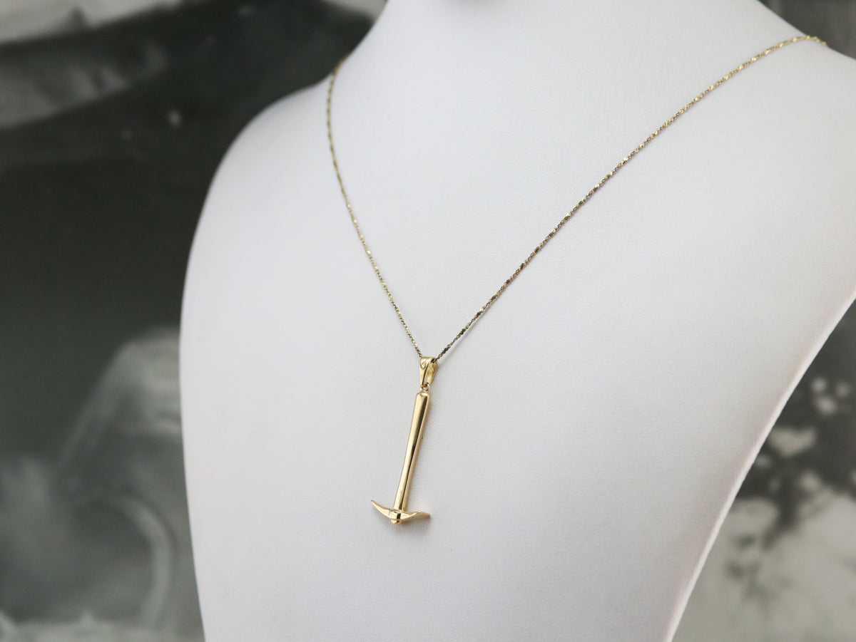 Large Gold Pickaxe Pendant