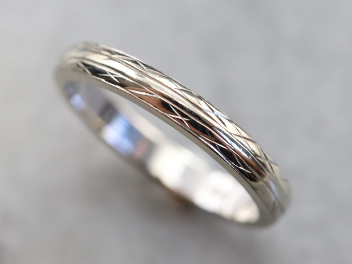 Ladies White Gold Etched Band