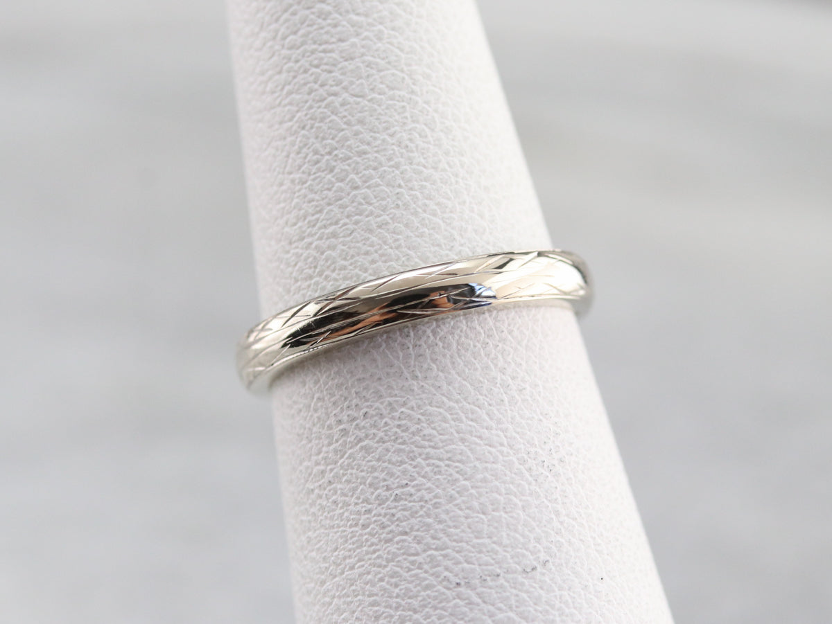 Ladies White Gold Etched Band