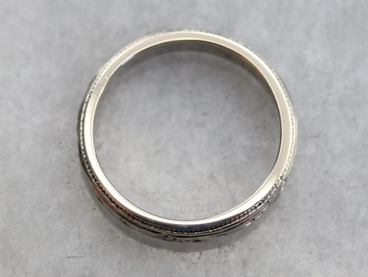 White Gold Rose Pattern Band