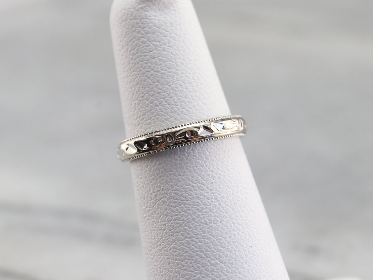 White Gold Rose Pattern Band
