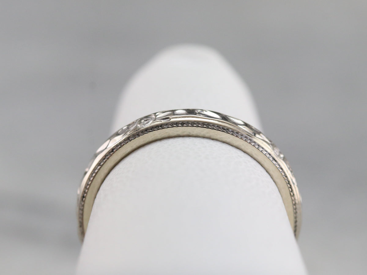 White Gold Rose Pattern Band