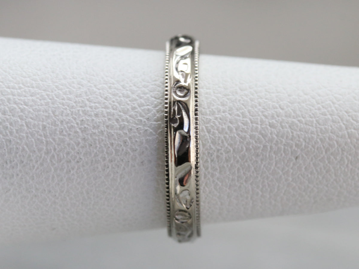 White Gold Rose Pattern Band