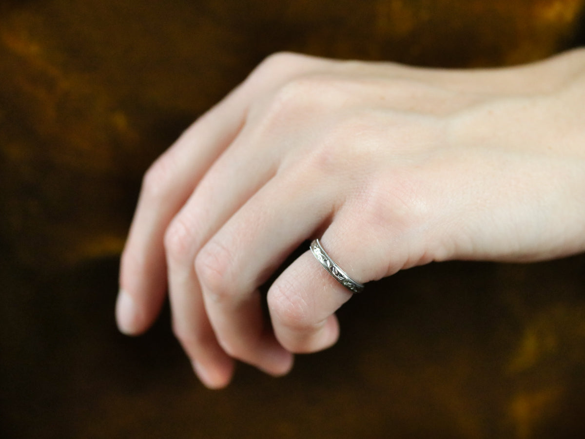 White Gold Rose Pattern Band