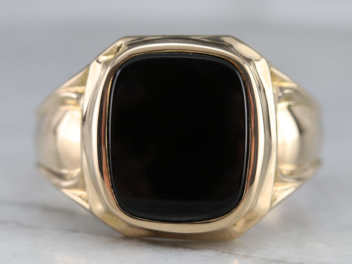 Men's Gold Retro Era Black Onyx Ring